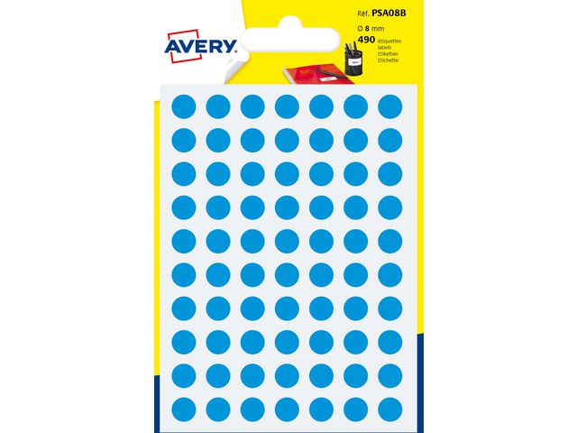 Etikett AVERY 8mm blå 490/FP