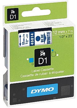 Dymo Tape D1 12mm blå på vit
