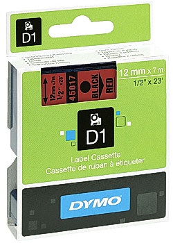 Dymo Tape D1 12mm svart på röd