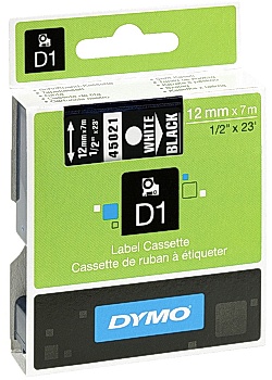 Dymo Tape D1 12mm vit på svart