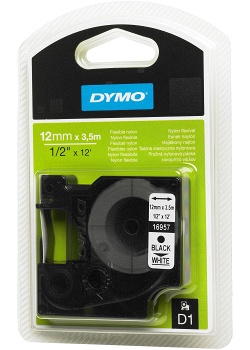 Dymo Tape D1 12mm Nylon svart på vit