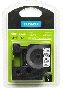 Dymo Tape D1 19mm Nylon svart på vit