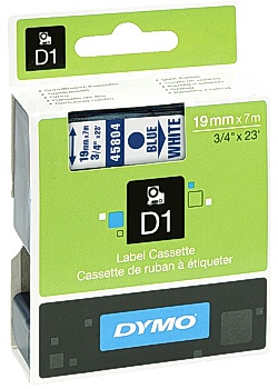 Dymo Tape D1 19mm blå på vit
