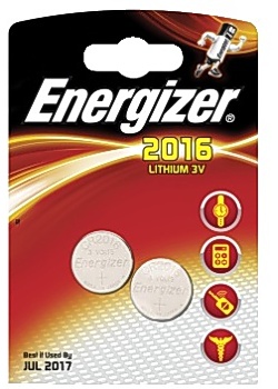 Energizer Batteri, miniatyrceller av litium CR2016, ej laddningsbara, blisterförpackning med 2 (fp om 2 st)