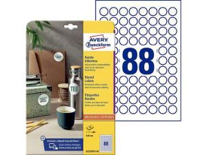 Etikett AVERY avtagbar rund 20mm 880/FP