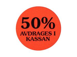 Etikett 50 avdrages i kassan 2000 RL