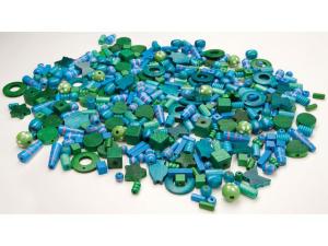 Träpärlor mix blå grön 250gr ca 600st