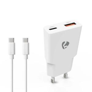 Laddare vägg NEDIS GaN 2xUSB-A C 1m vit