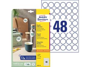 Etikett AVERY papper Ø30mm vit 480 fp