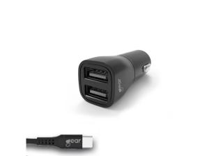 Laddare Bil GEAR 2xUSB 3 4A USB-C 2 0 1m