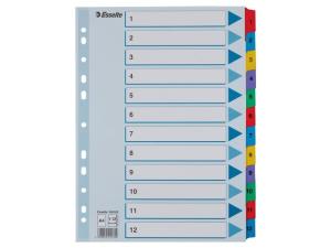 Kartongregister m plastfl A4 1-12 färg