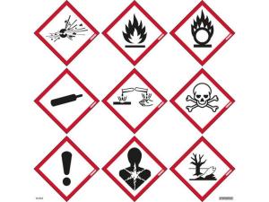 Skylt Faropiktogram CLP 9st 85x85mm