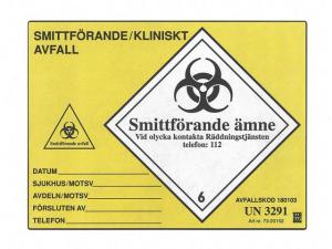 Etikett UN3291 gul 100 fp