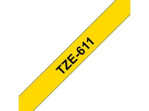 Tape BROTHER TZE611 6mm svart på gul