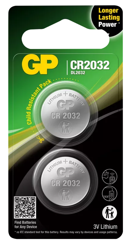 Batteri GP Lithium, CR2032, 2-pack