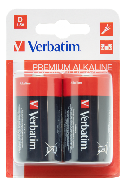 Verbatim batterier, D(LR20), 2-pack Alkaline, 1,5 V