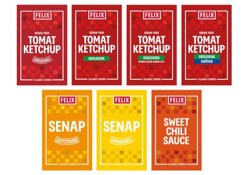 Etiketter SENTOMAT® United och Express för FELIX Ketchup, Senap & Sås