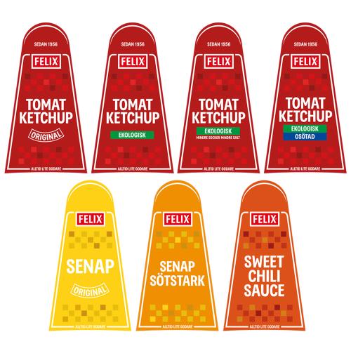 Etiketter SENTOMAT® Basic för FELIX Ketchup, Senap & Sås