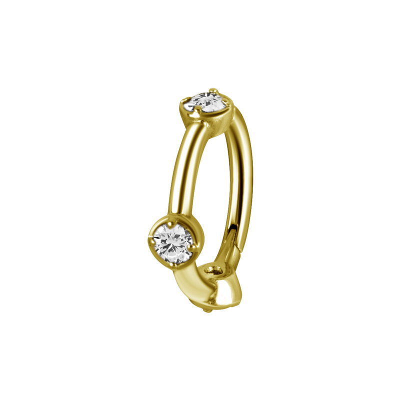 Clicker Ring till piercing - Guld - Vita kristaller