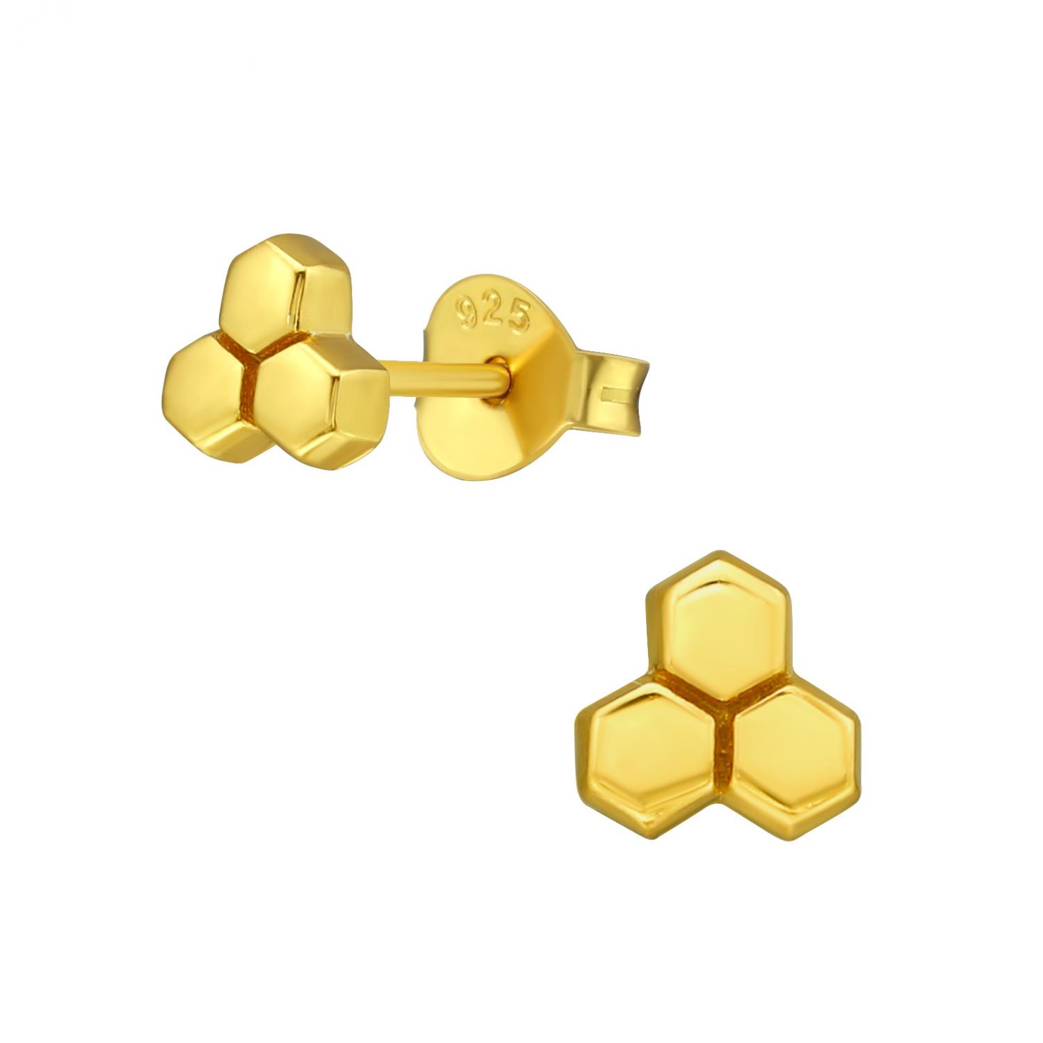 Honeycomb - 18k guldpläterat äkta silver - Studs-örhängen
