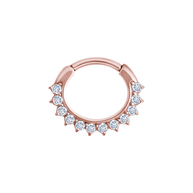 Clicker ring - Roséguld - Piercingsmycke i kirurgiskt stål med vita kristaller