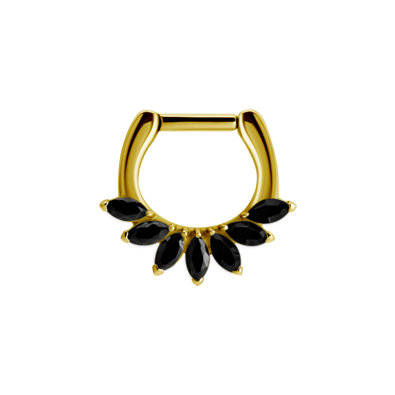 Clicker ring - 24k guld Pvd - Piercingsmycke med svarta kristaller