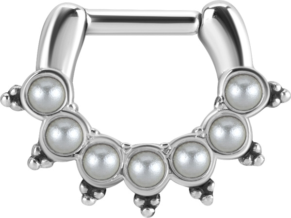 Septumsmycke - Clicker med vita pärlor - Piercingsmycke i kirurgiskt stål