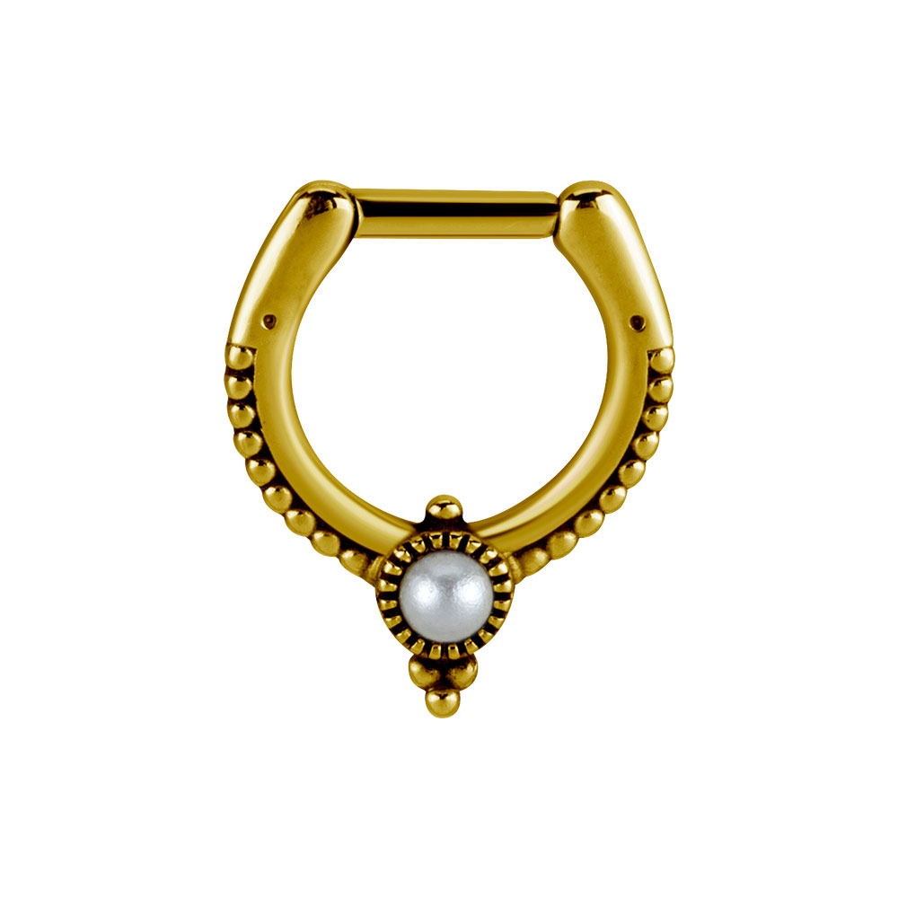 Septumsmycke - 24k-guld pvd - Clicker ring till piercing med pärla