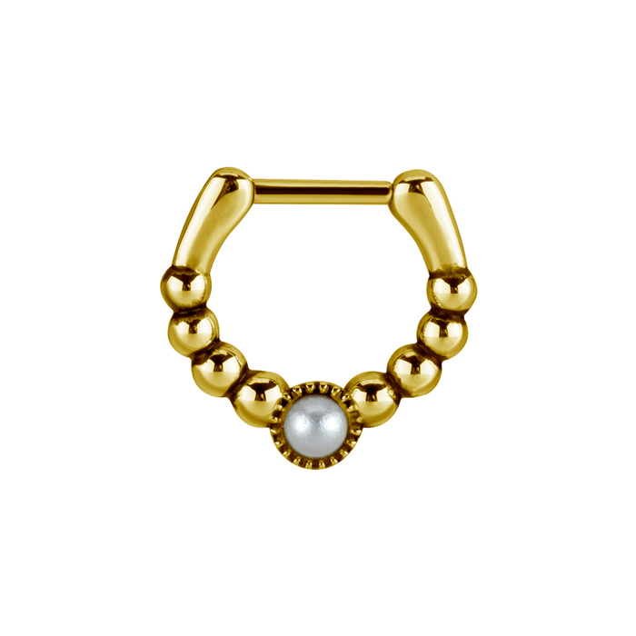 Septumsmycke - 24k-guld pvd - Clicker ring till piercing med pärla