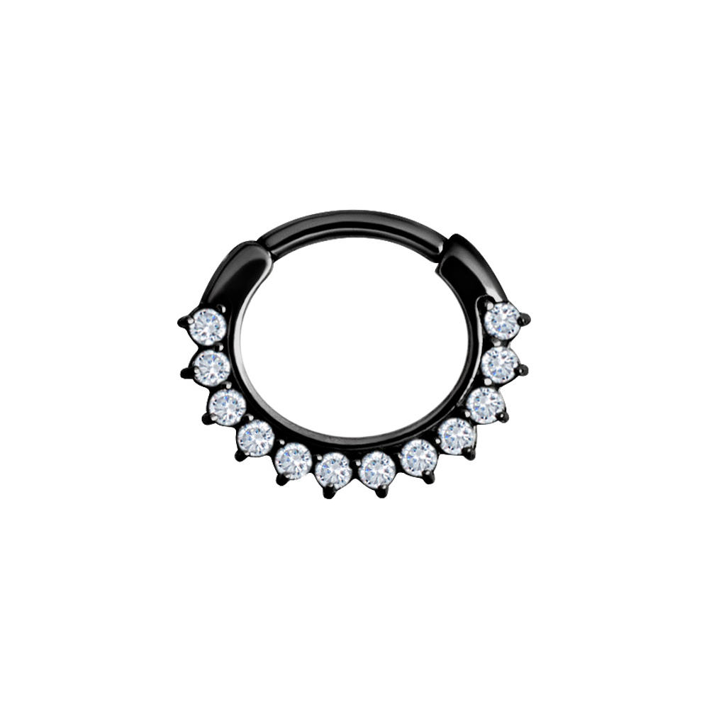 Clicker ring - Svart kirurgiskt stål - Ring med kristaller till piercing