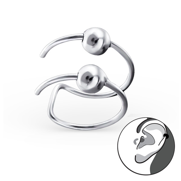 Ear cuff - Äkta silver - Dubbel ring med kula