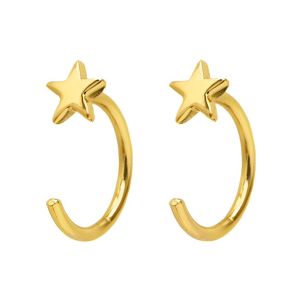 Ear Huggies - Hoops örhängen med stjärna - Guldpläterat äkta silver