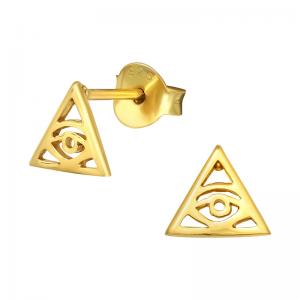 Triangel med öga - 18k guldpläterat äkta silver - Studs-örhängen