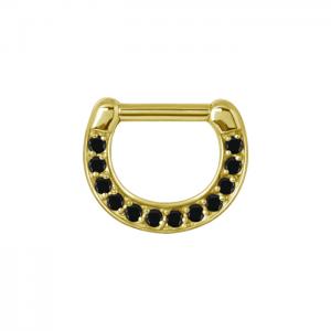 Clicker ring - 24k guld Pvd - Piercingsmycke med svarta kristaller