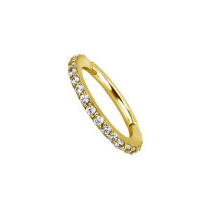 Guldig Clicker Ring till piercing - 24k pvd guld - Vita kristaller
