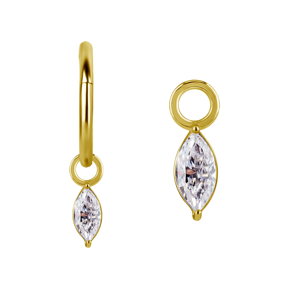 Avlång kristall - Hängsmycke till ring - 24k guldpläterad berlock till örhängen eller släta piercingringar