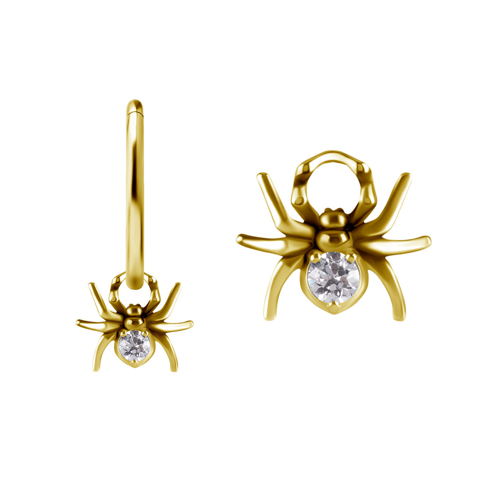Spindel - Hängsmycke till ring - 24k guldpläterad berlock till örhängen eller släta piercingringar med kristaller