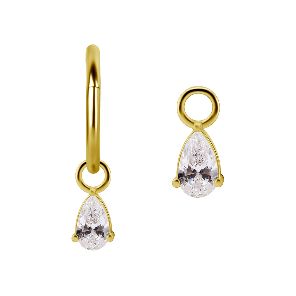 Teardrop kristall - Hängsmycke till ring - 24k guldpläterad berlock till örhängen eller släta piercingringar