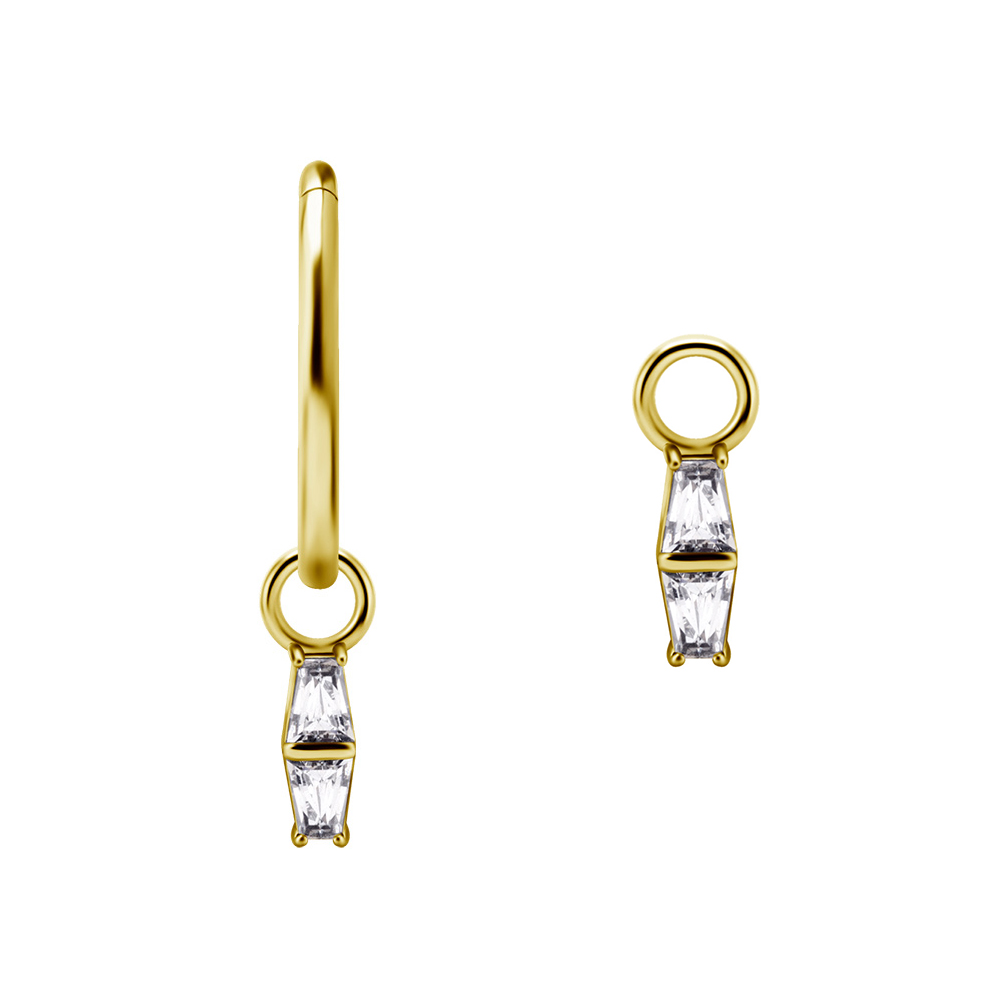 Hängsmycke till ring med två kristaller - 24k guldpläterad berlock till örhängen eller släta piercingringar