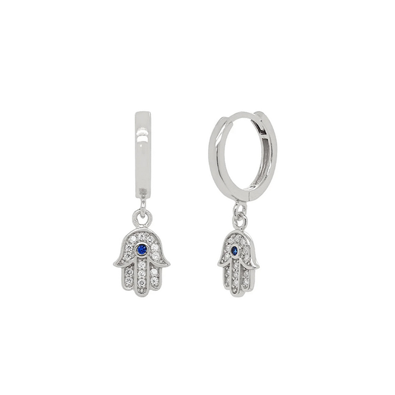 Fatimas hand - Huggie örhängen med kristaller - Ringar i äkta silver