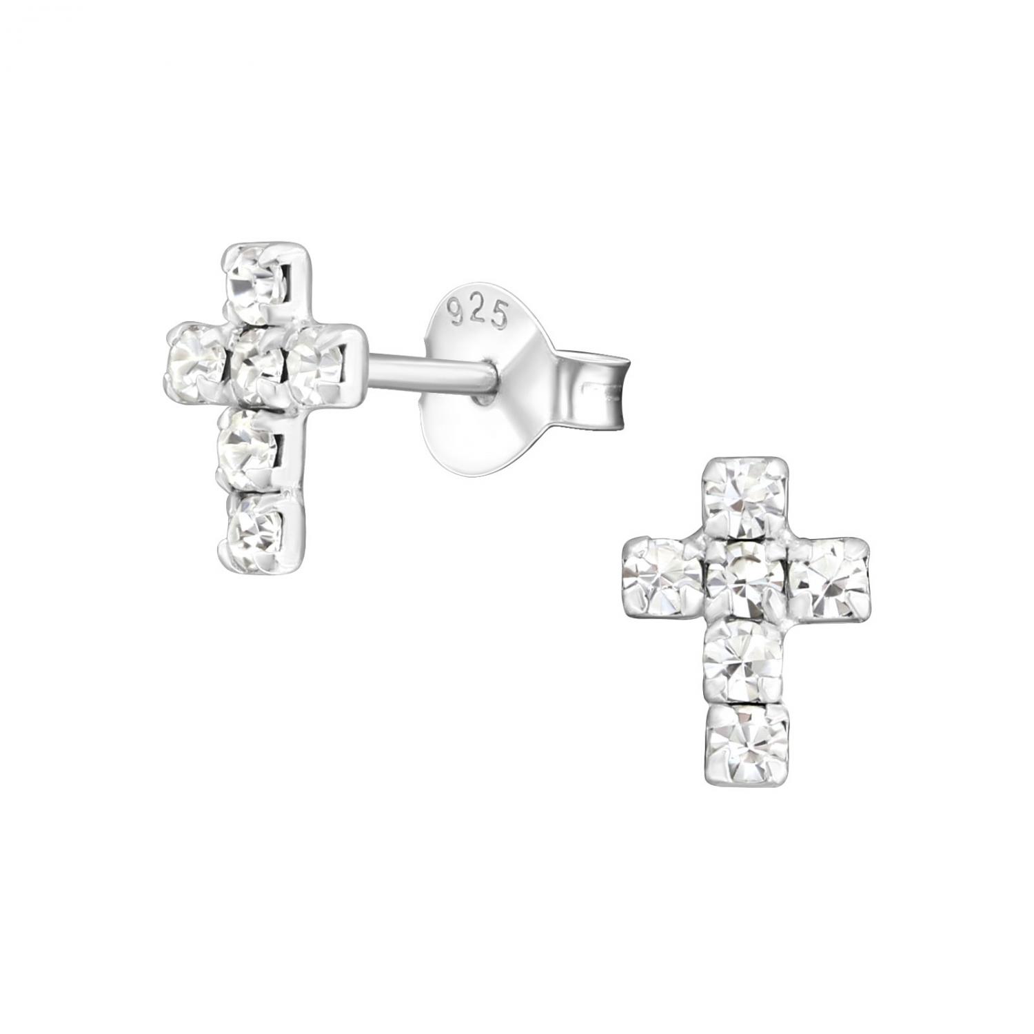 Kors med kristaller - Studs - Örhängen i äkta silver