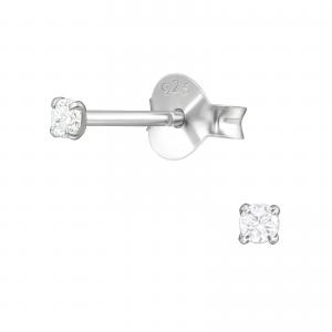 2 mm rund kristall - Små Kristallörhängen - Studs i äkta silver