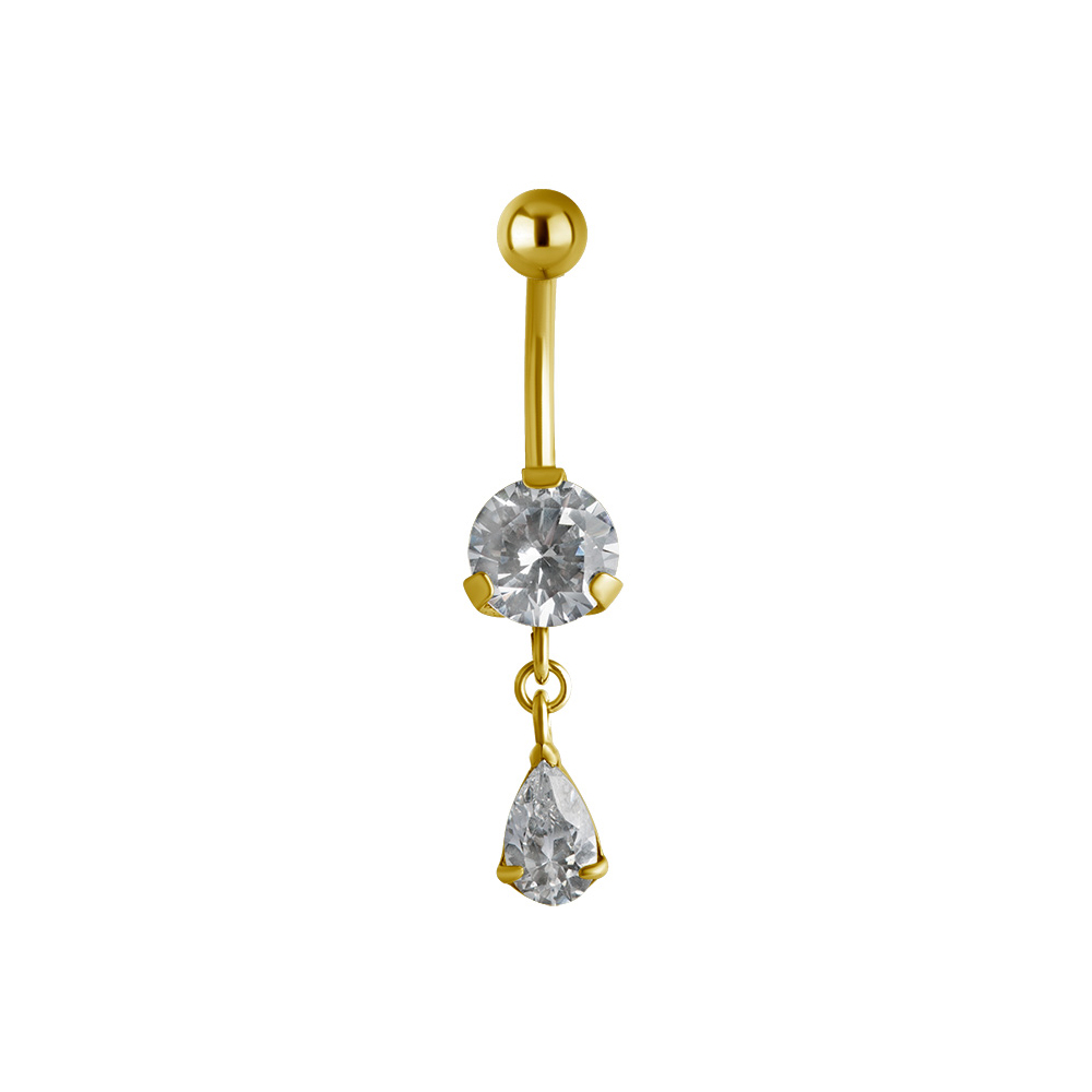 Navelpiercing - 24k guld pvd - Navelsmycke i kirurgiskt stål med teardrop kristall