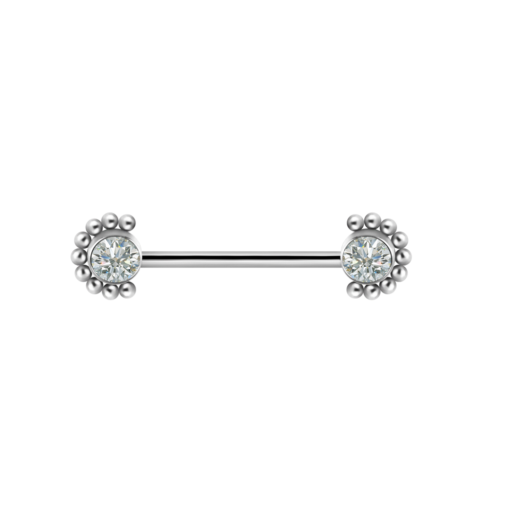 Stav med stora kristaller och kulor - Smycke till nipple piercing - Titan