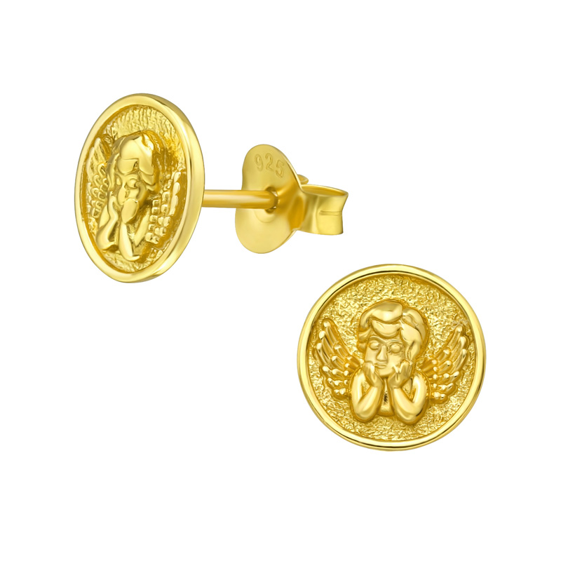 Mynt med änglar - 18k guldpläterat äkta silver - Studs-örhängen