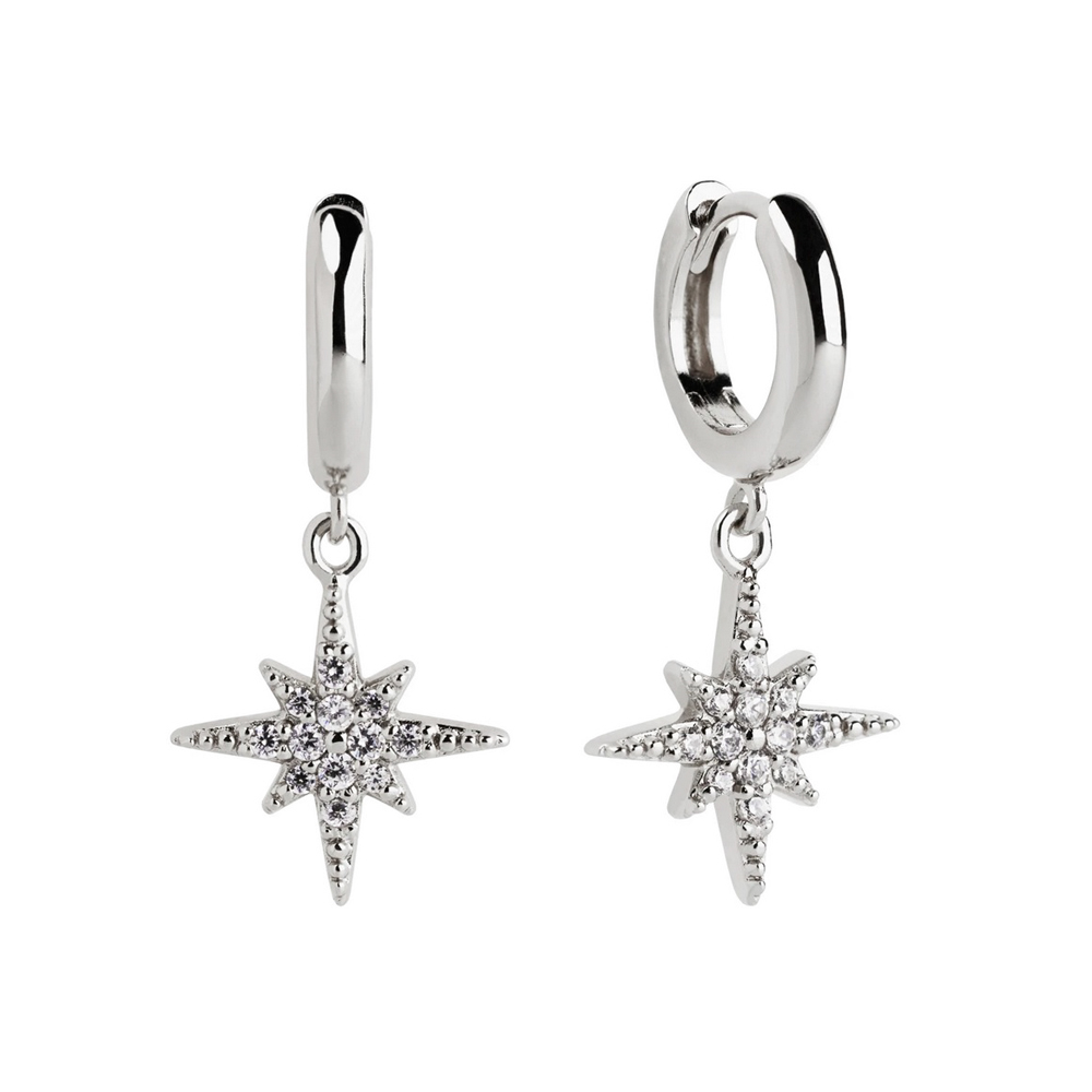 Stora stjärnor - Huggie örhängen med kristaller - Ringar i äkta silver