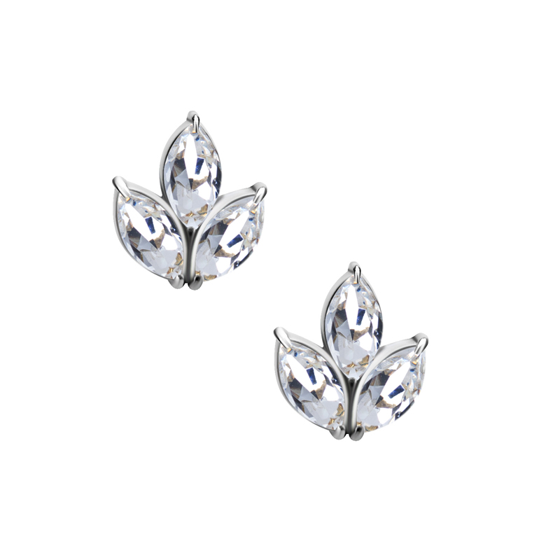 Lotus med vita kristaller - Studs - Örhängen i kirurgiskt stål
