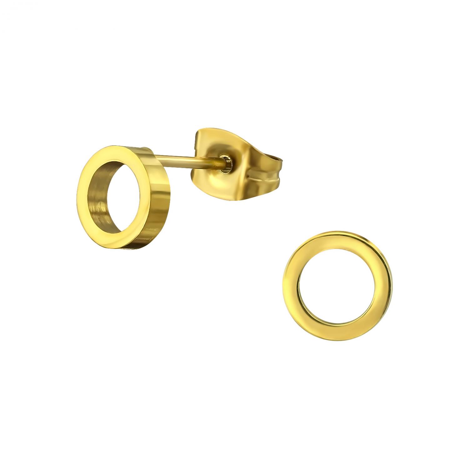 Cirkel 6 mm - 18k guldplätering - Studs-örhängen i kirurgiskt stål