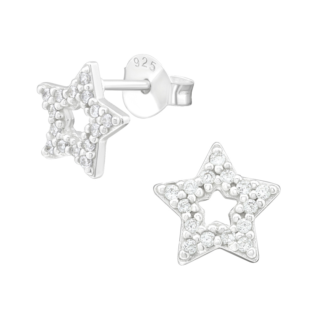 Stjärnor med vita kristaller - Studs - Örhängen i äkta silver