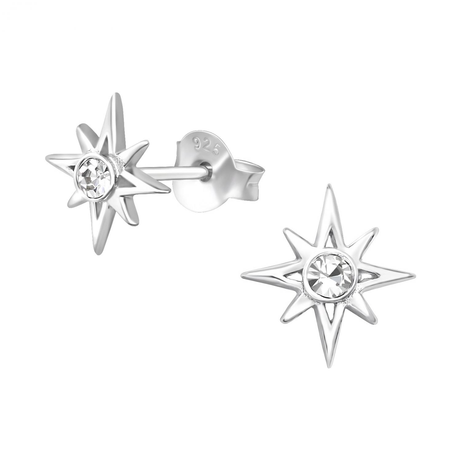Stjärnor med kristall - Studs - Örhängen i äkta silver